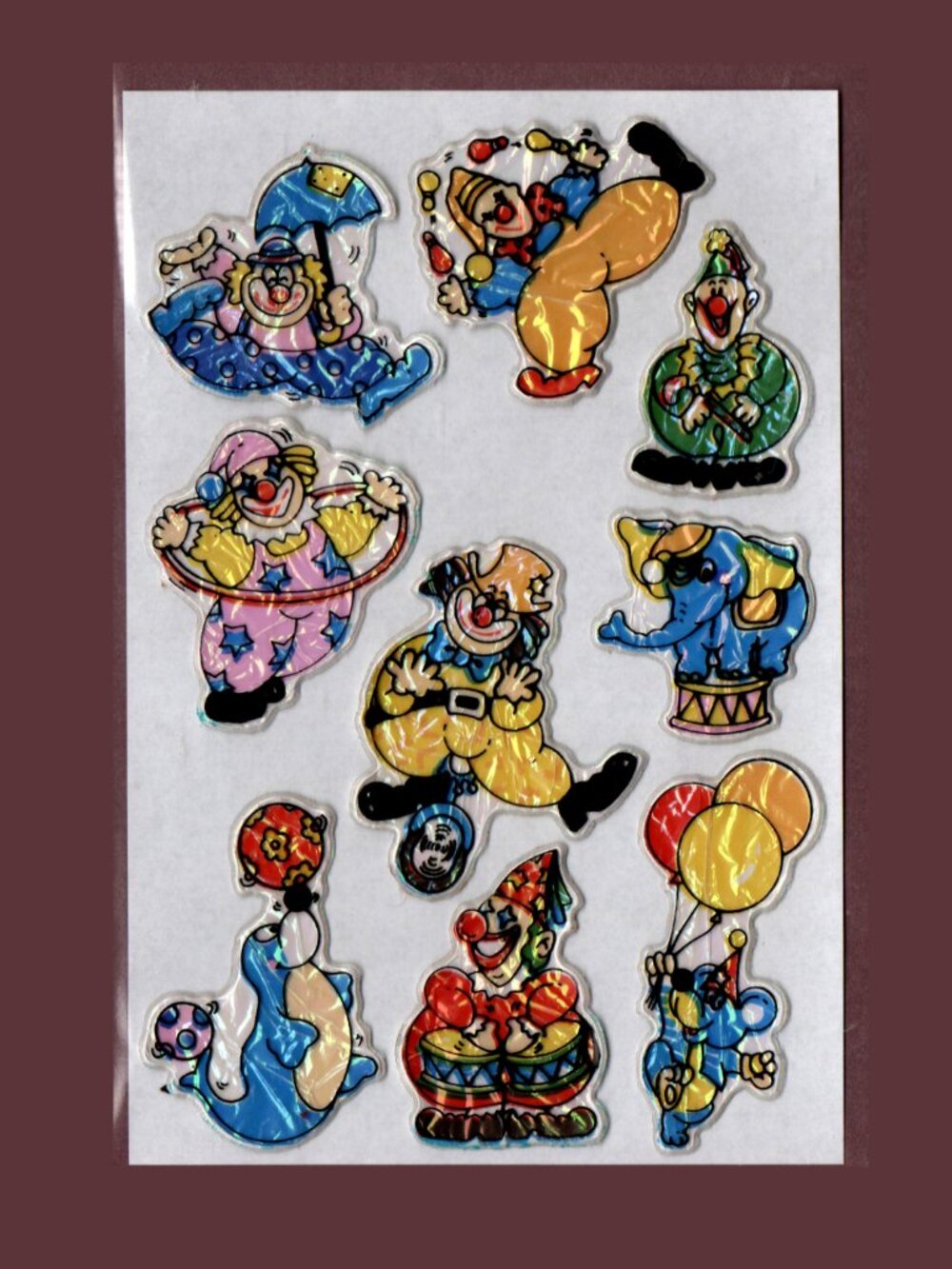 Happy Stickers Circus Clowns Vintage 80s Rare Layered Puffy Sticker Set